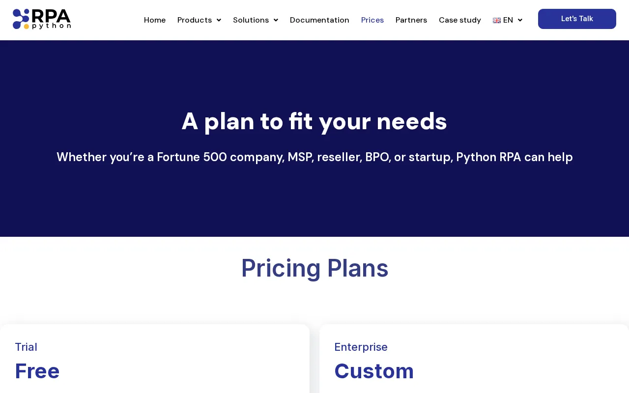 Python RPA — pricing page