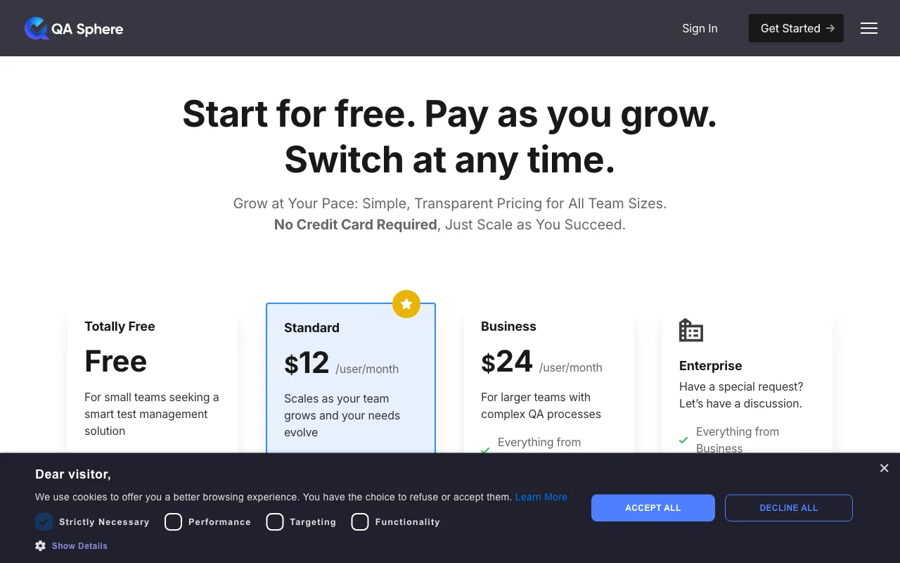 QA Sphere — pricing page