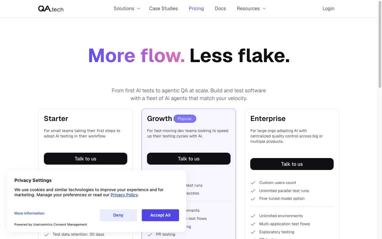 QA.tech — pricing page
