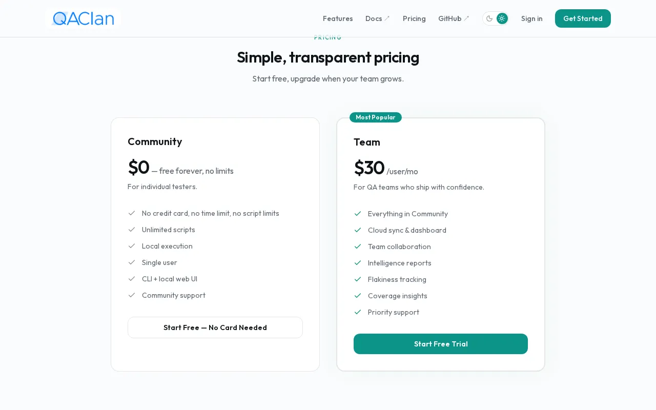 QAClan — pricing page