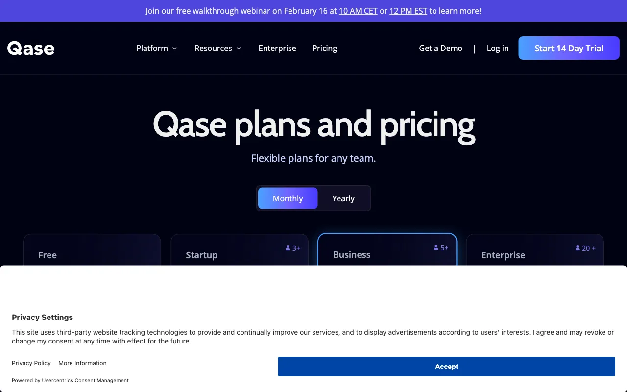 Qase — pricing page