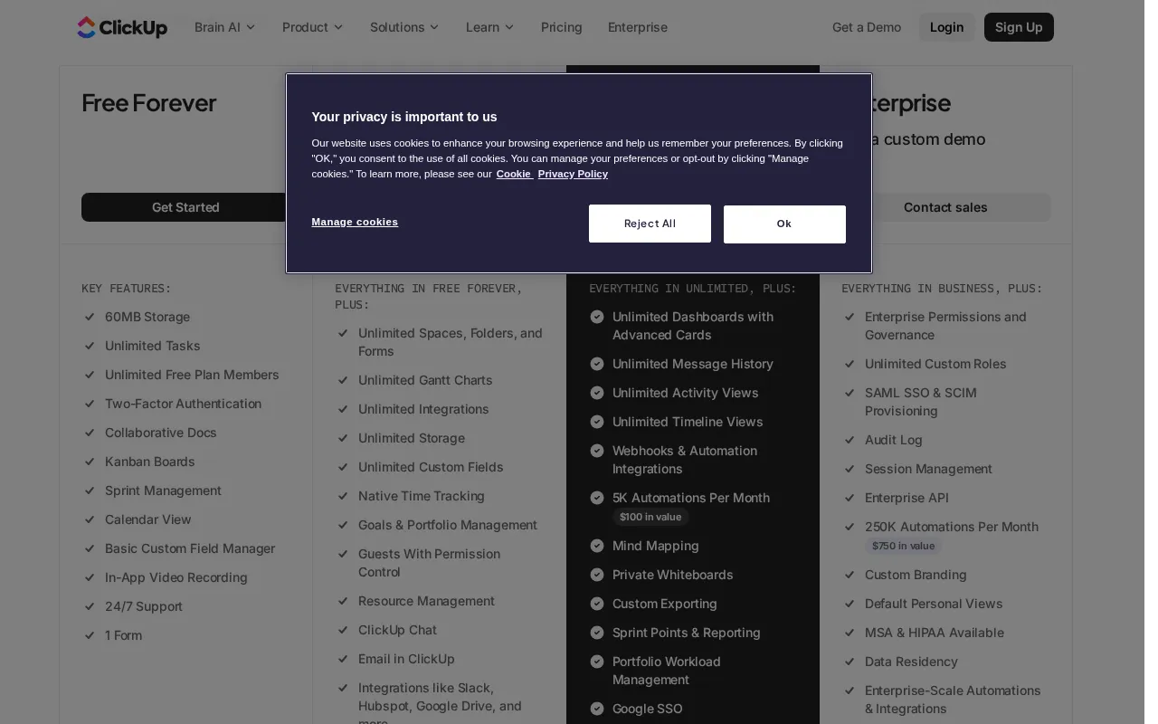 ClickUp — pricing page