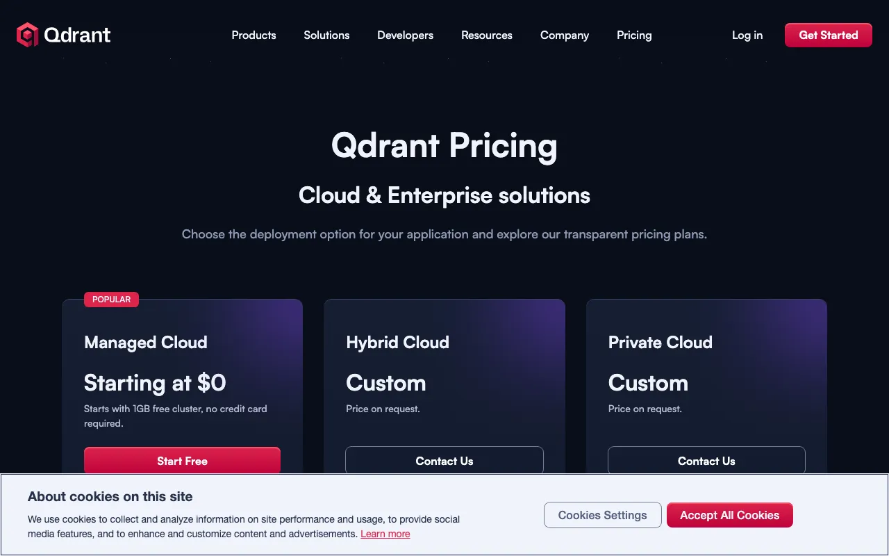 Qdrant — pricing page