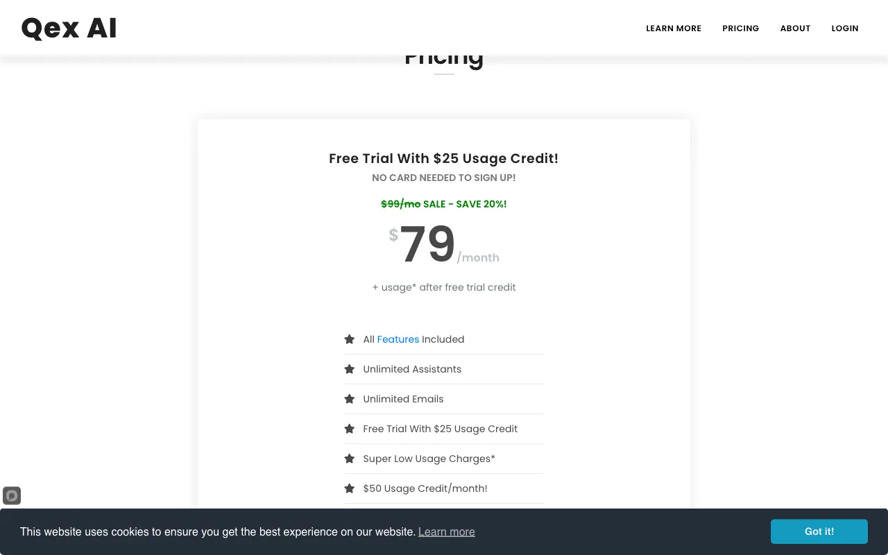 Qex AI — pricing page