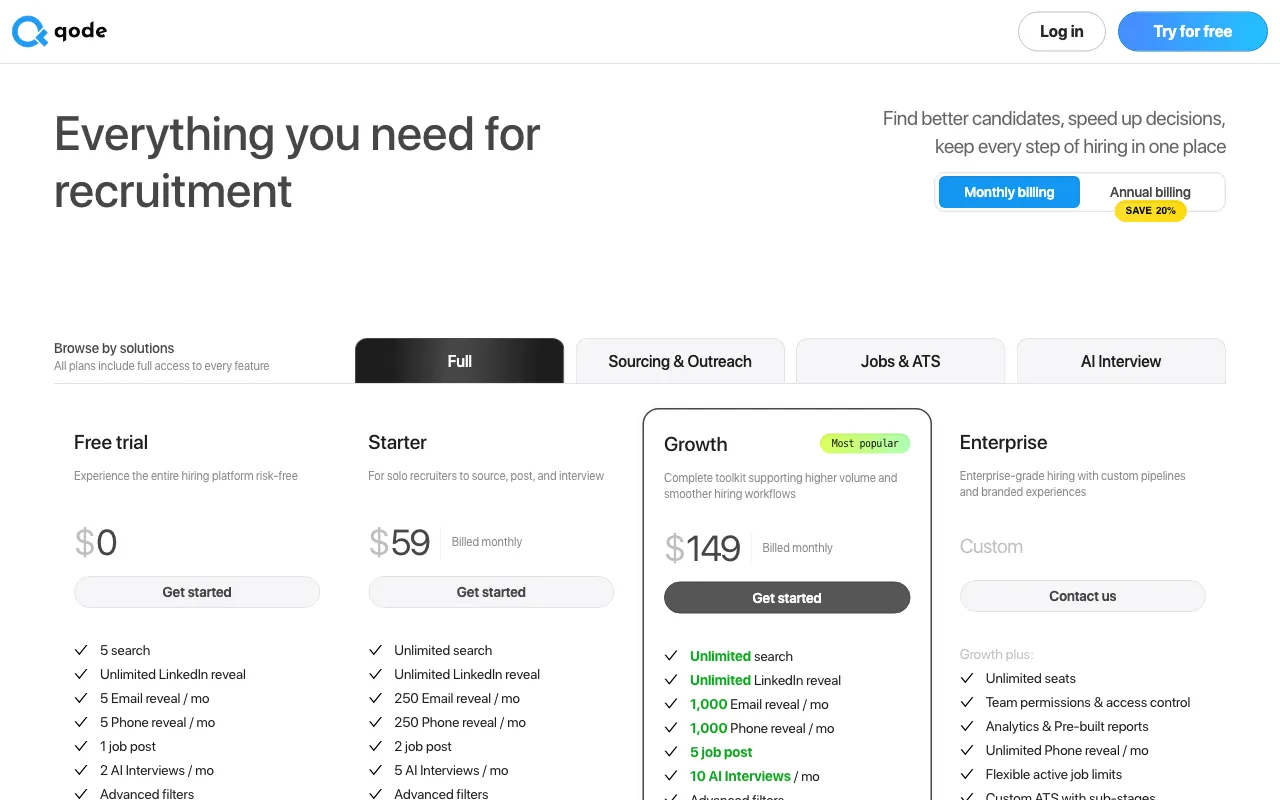 Qode — pricing page