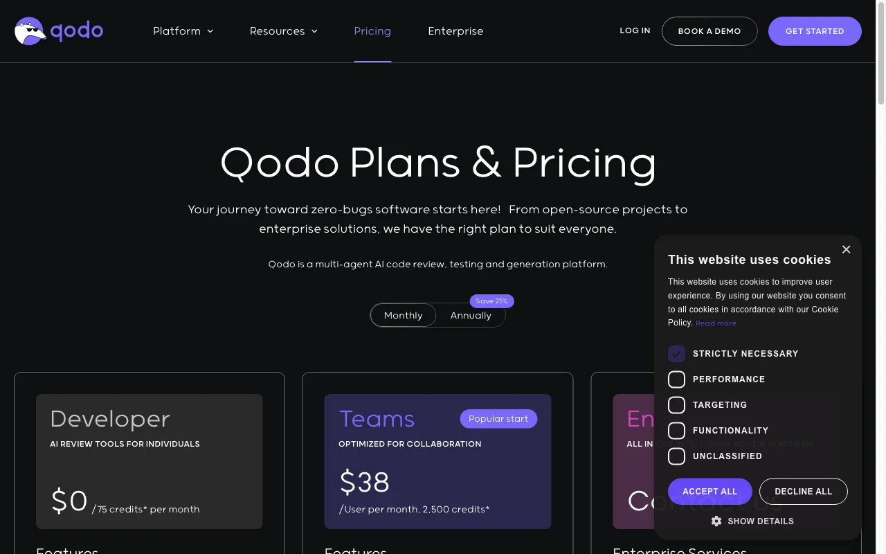 Qodo — pricing page