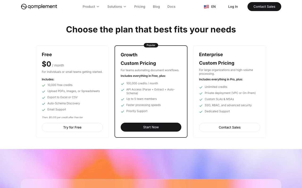 qomplement — pricing page