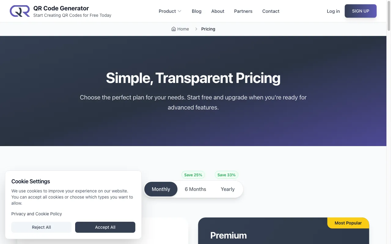 QR Code Generator — pricing page