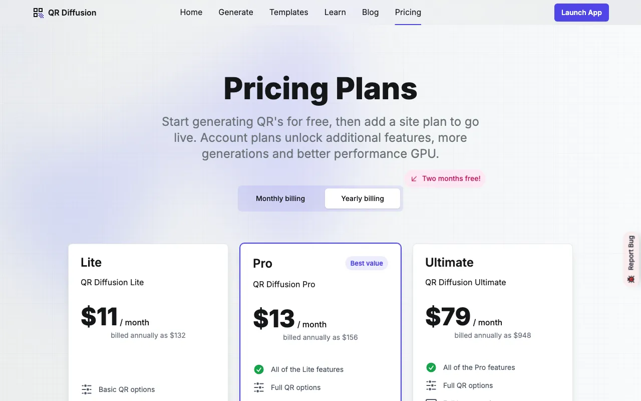 QR Diffusion — pricing page