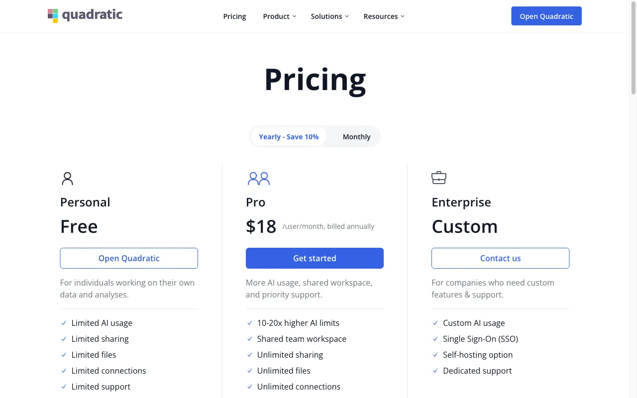 Quadratic — pricing page
