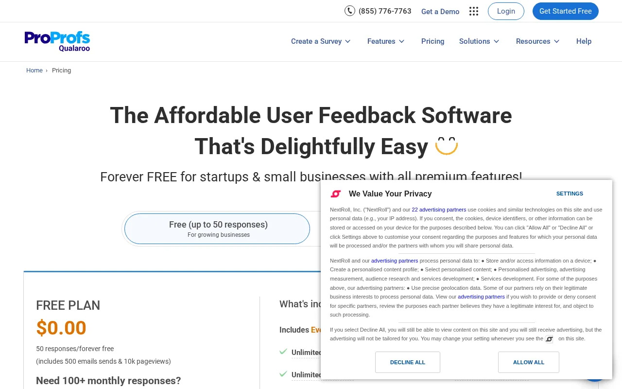 Qualaroo — pricing page