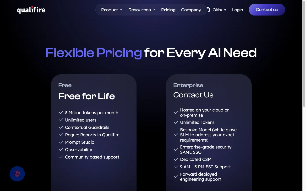 Qualifire — pricing page