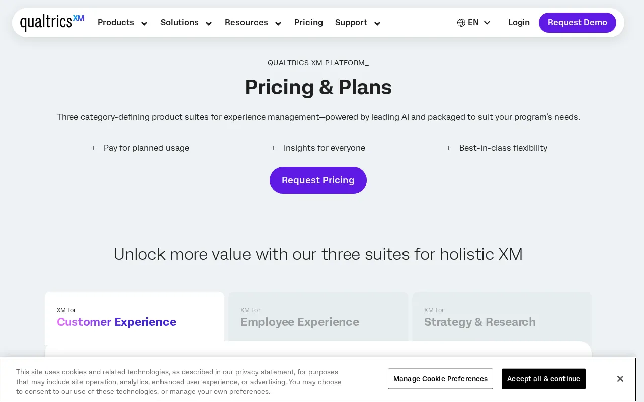 Qualtrics — pricing page