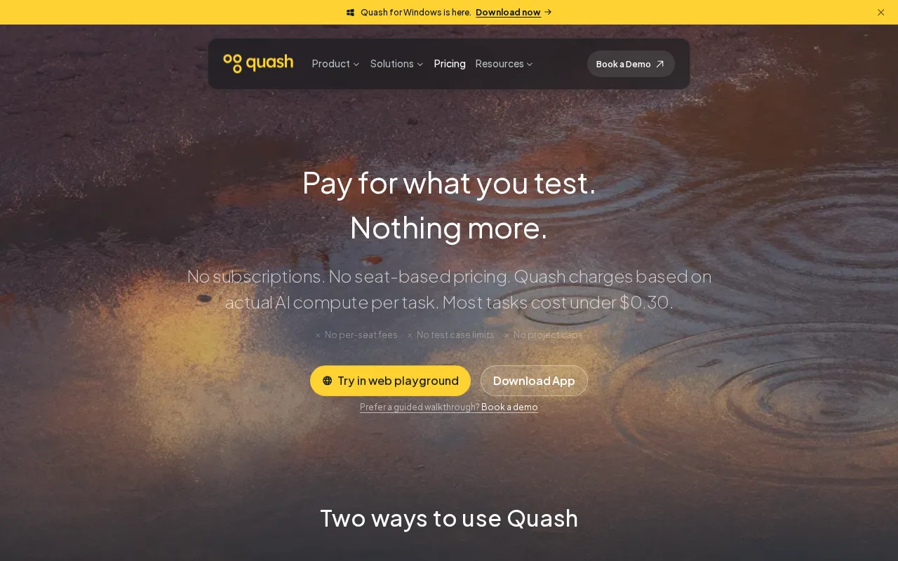 Quash — pricing page