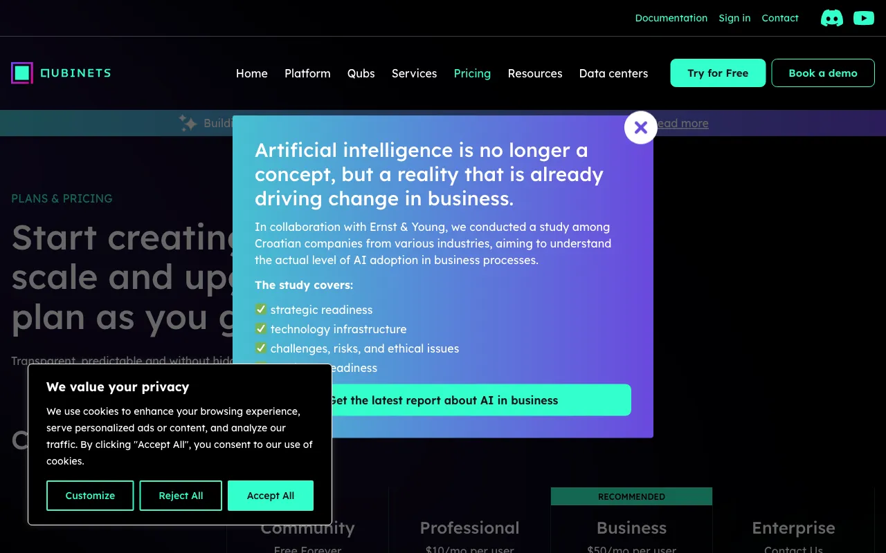 Qubinets — pricing page