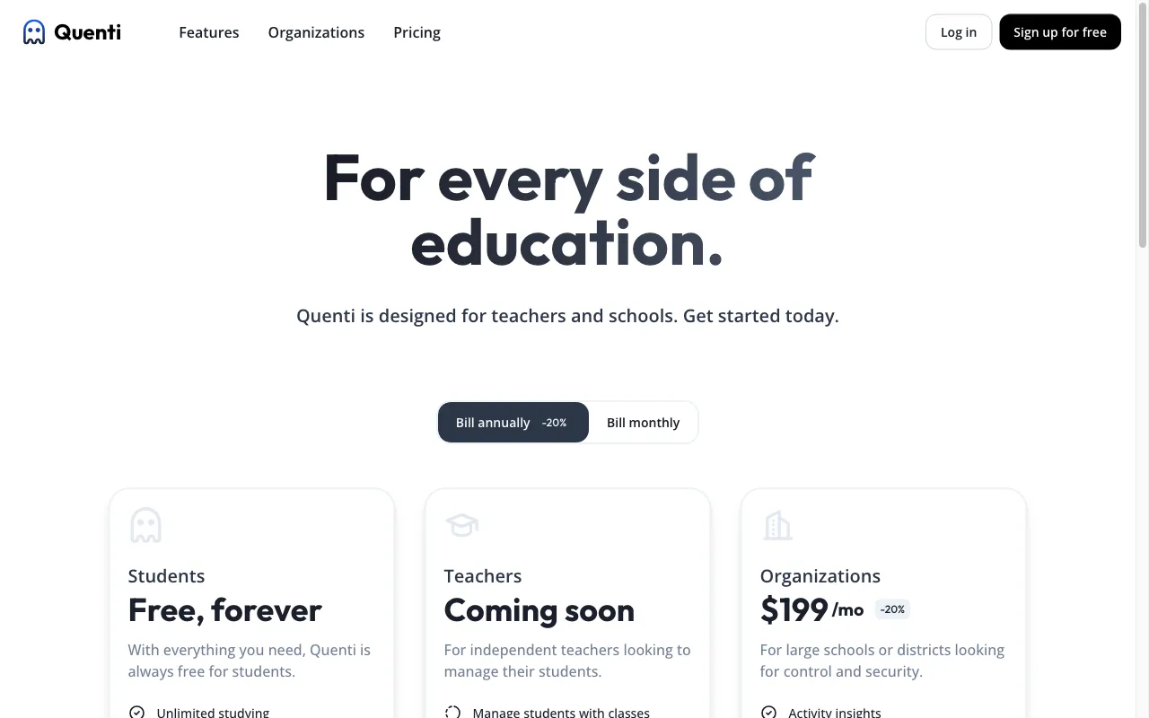 Quenti — pricing page