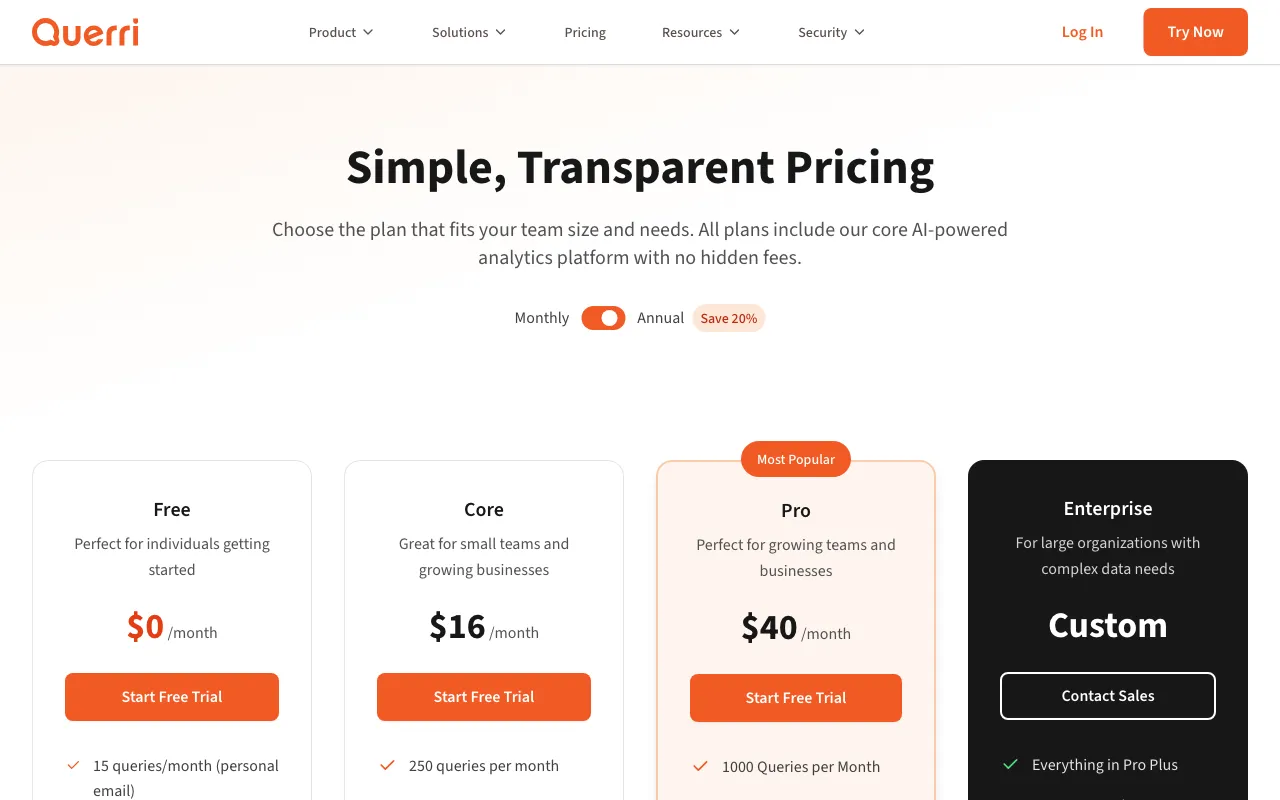 Querri — pricing page
