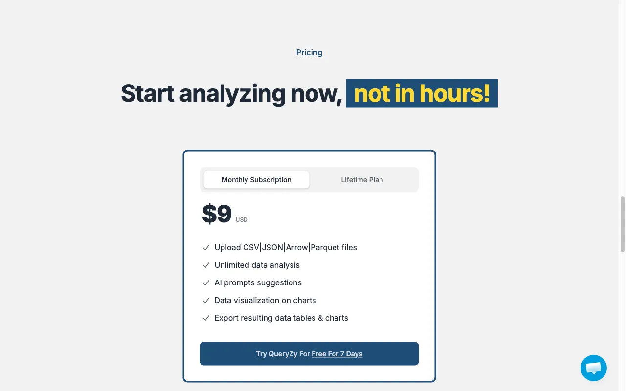 QueryZy — pricing page