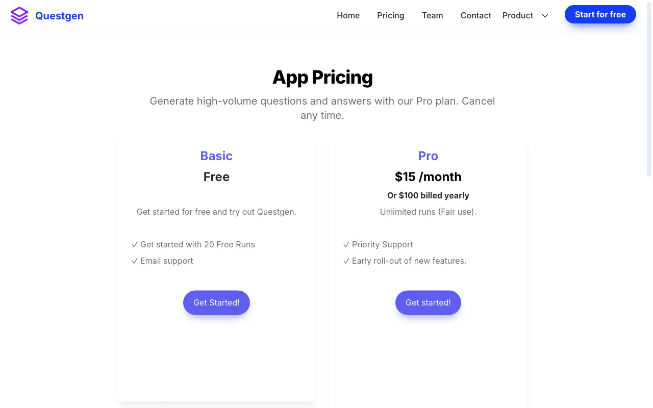 Questgen.ai — pricing page