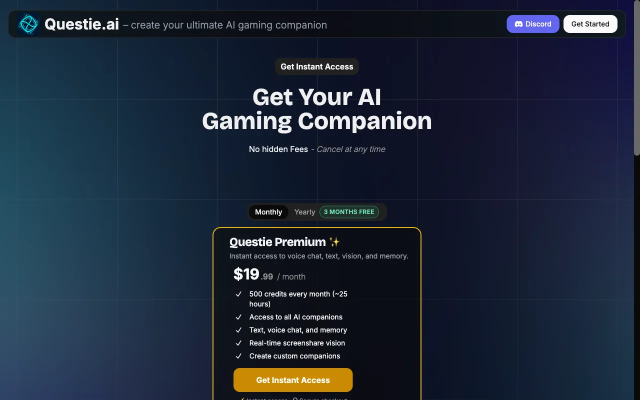 Questie.ai — pricing page