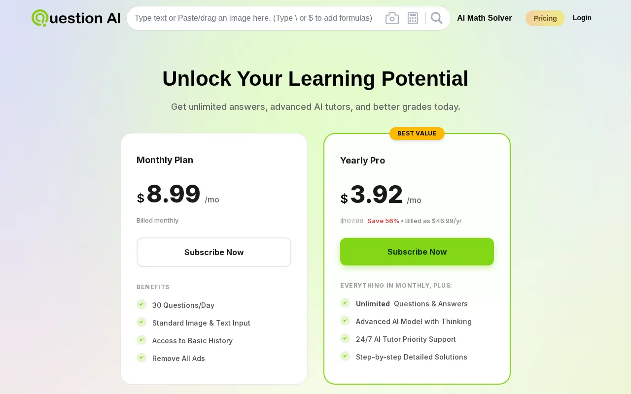 Question AI — pricing page