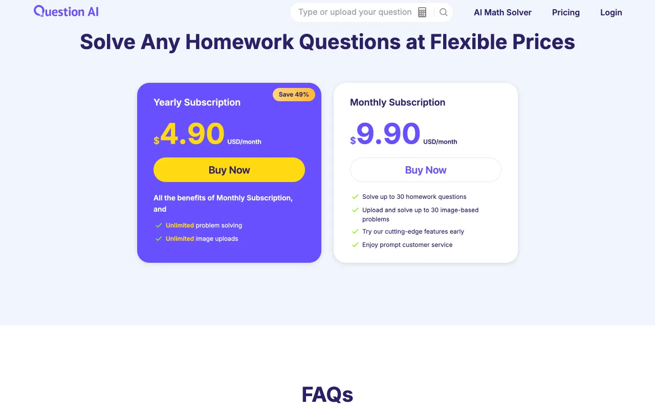 QuestionAI.ai — pricing page