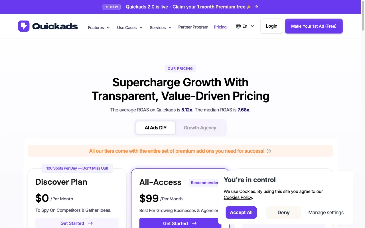 Quickads — pricing page