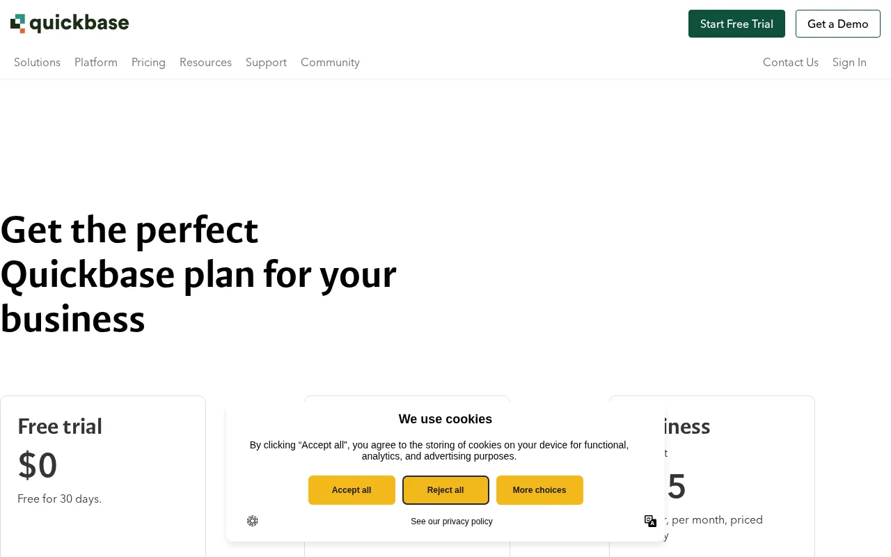 Quickbase — pricing page
