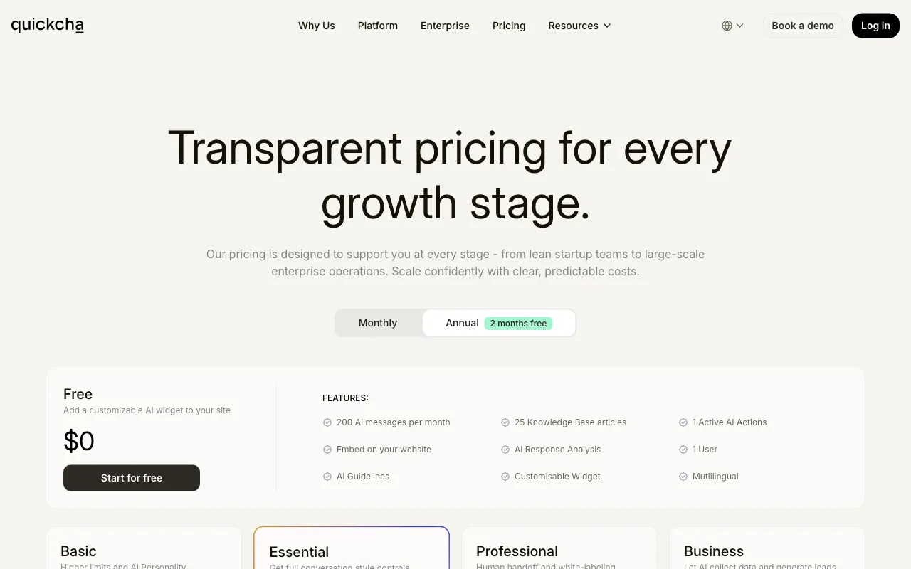 Quickchat — pricing page