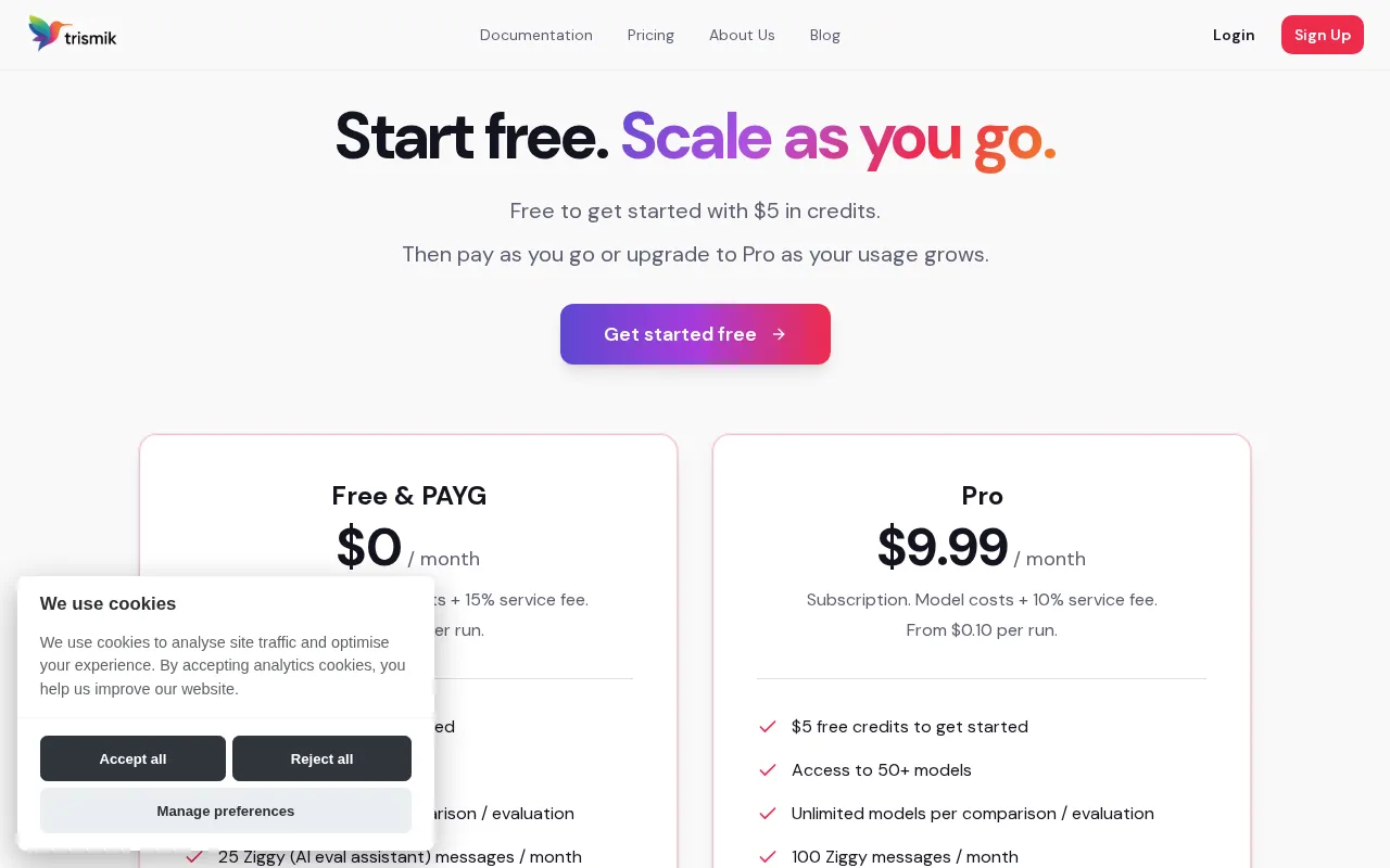 QuickCompare by Trismik — pricing page