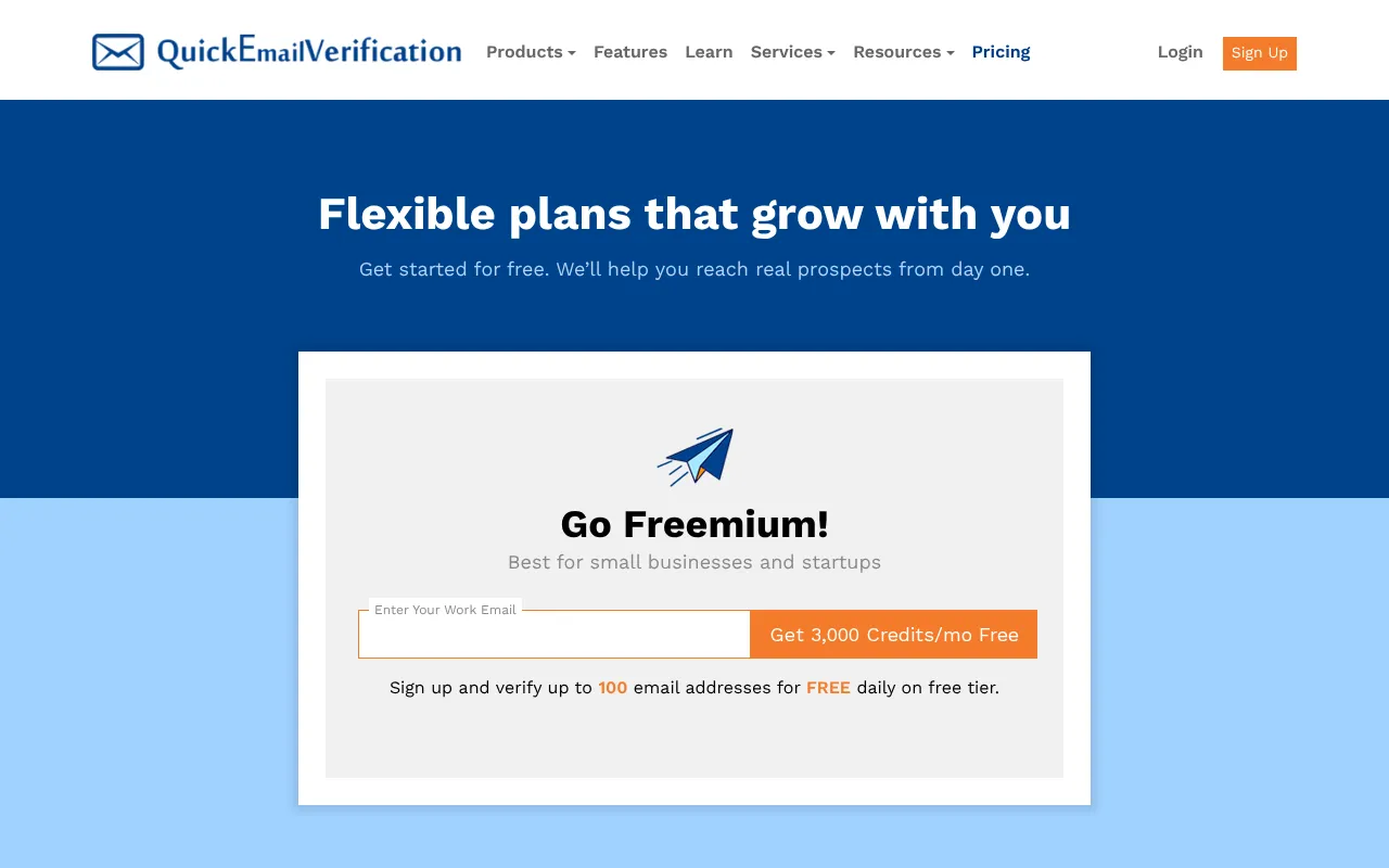 Quickemailverification — pricing page