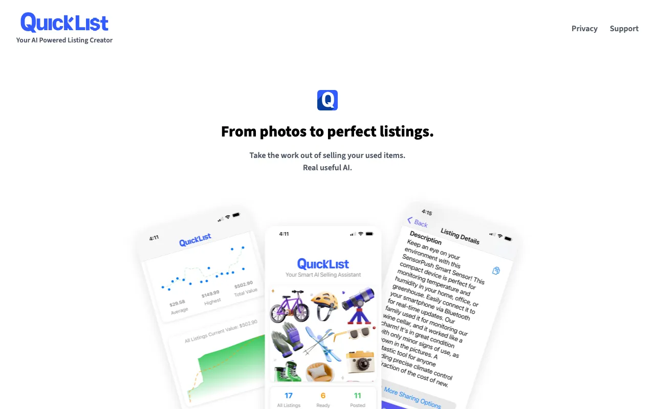 QuickList AI Listing Creator — preview screenshot