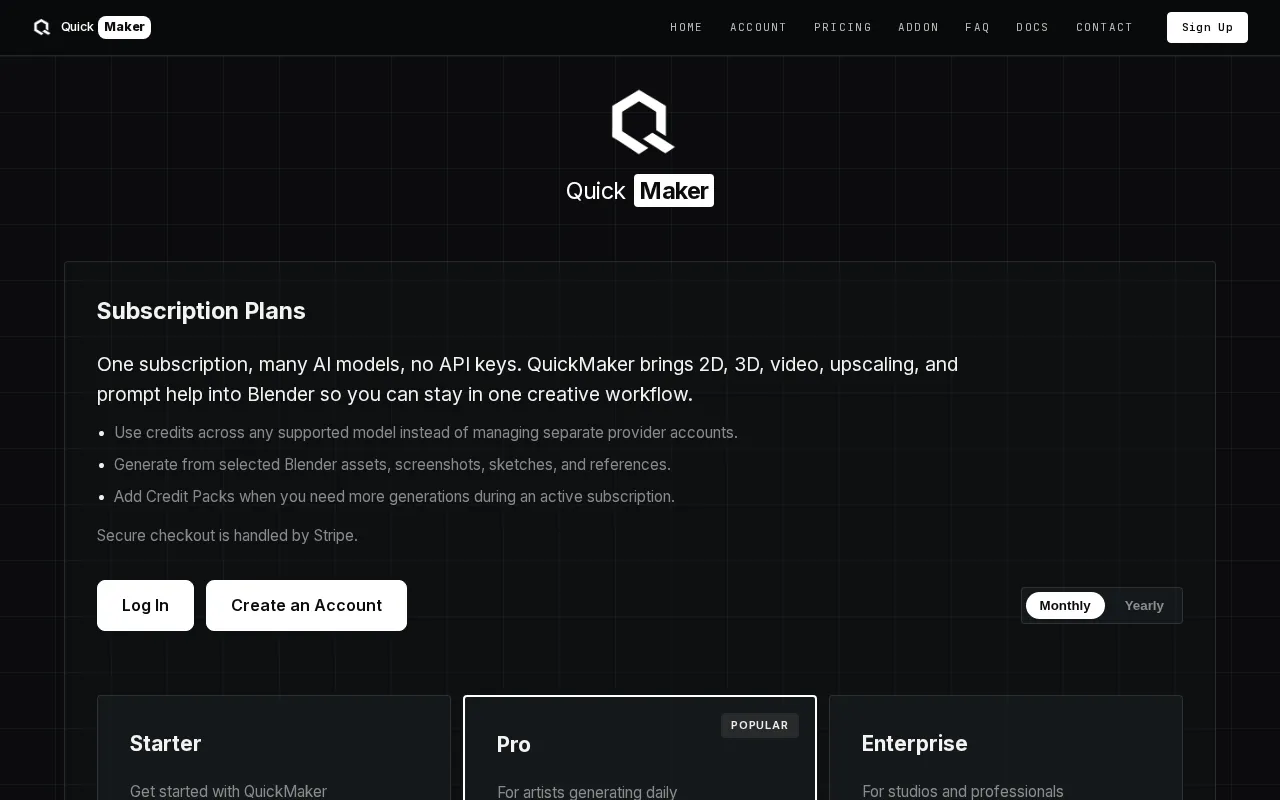 QuickMaker — pricing page