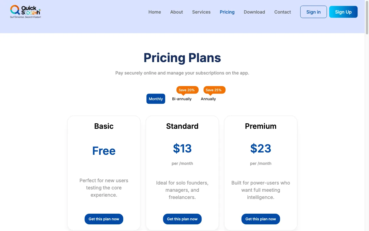 QuickSearchPlus — pricing page