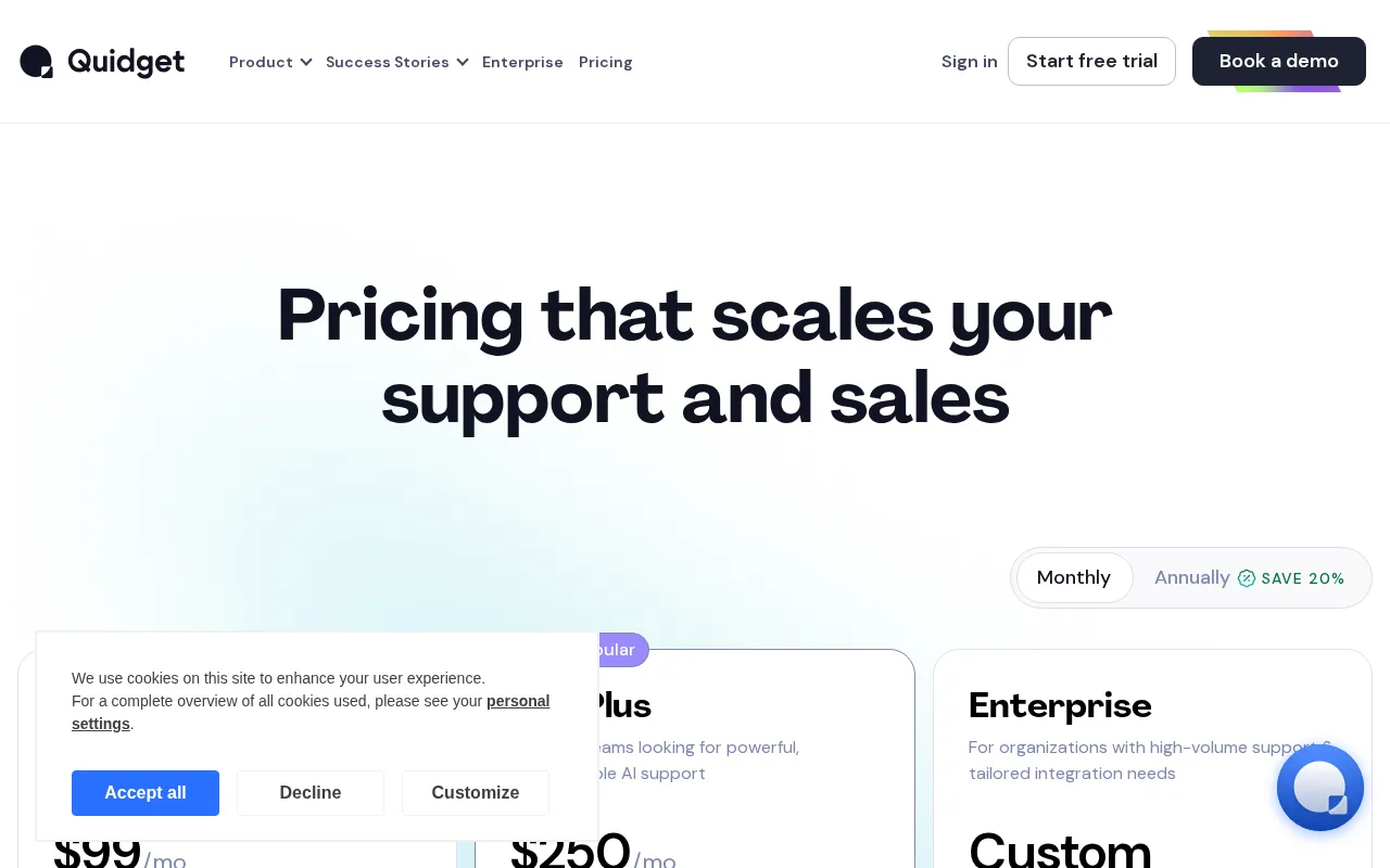Quidget — pricing page
