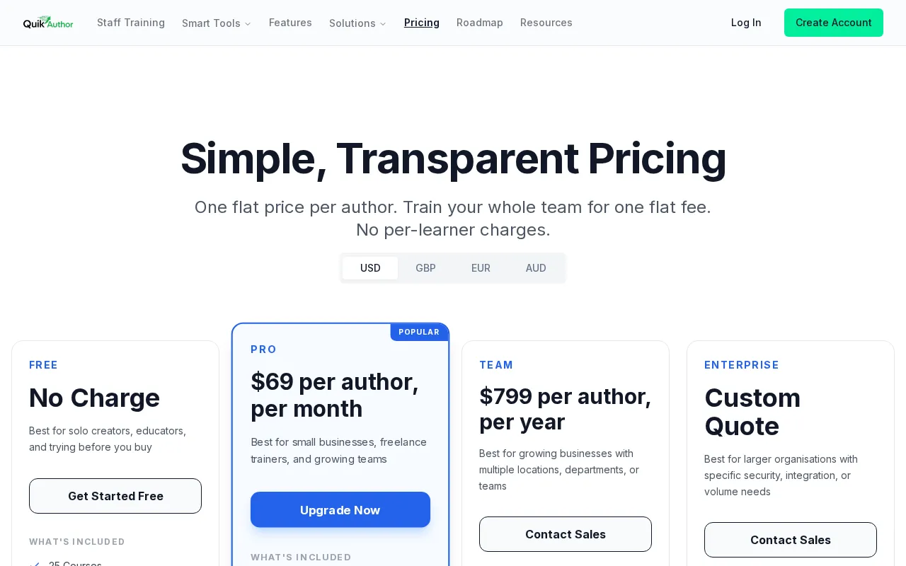 QuikAuthor — pricing page