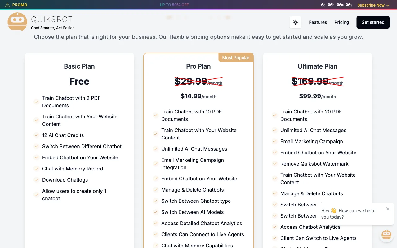 Quiksbot — pricing page