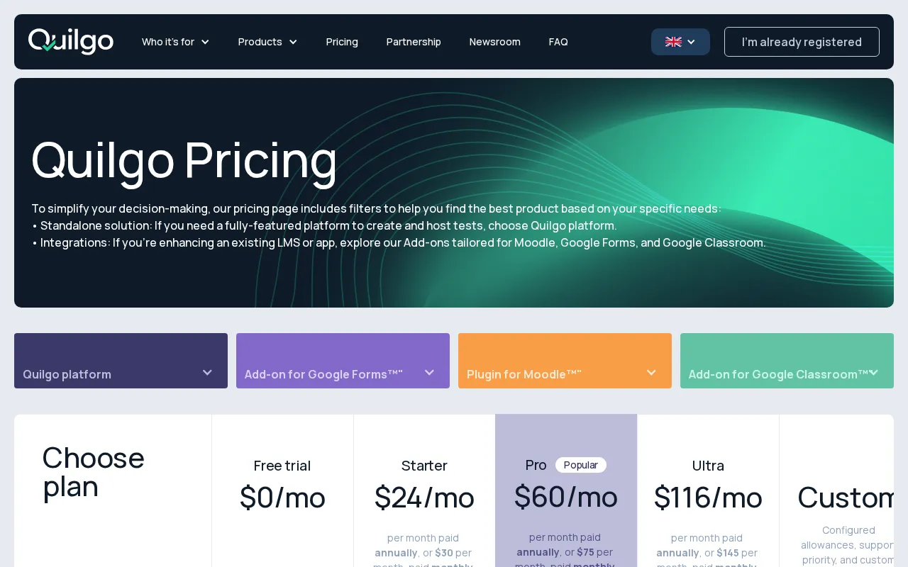 Quilgo — pricing page