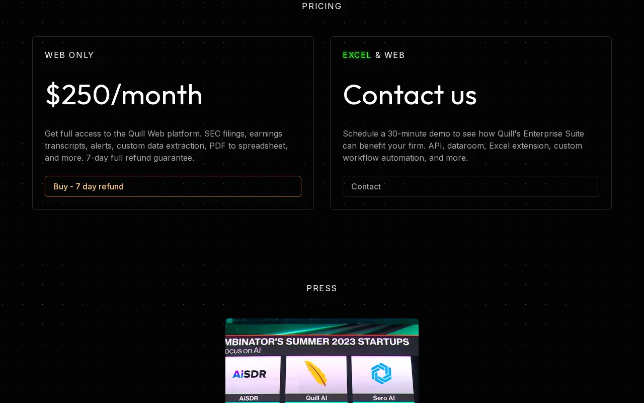 QuillAI — pricing page