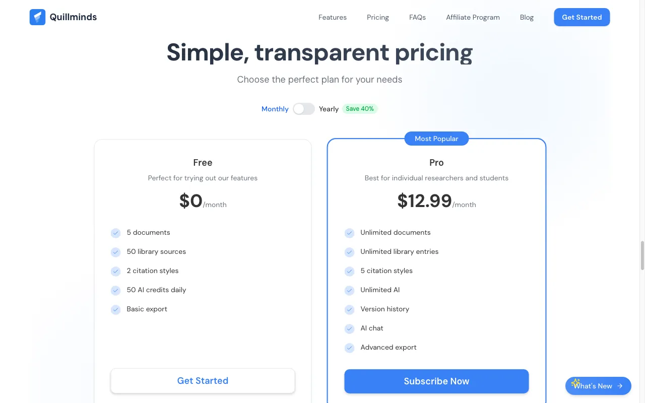 Quillminds — pricing page
