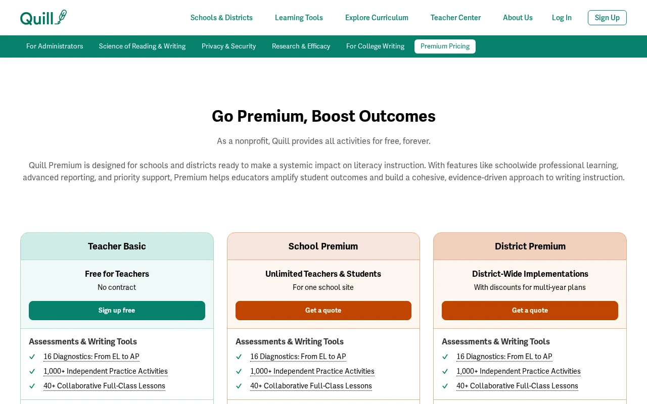 Quill.org — pricing page