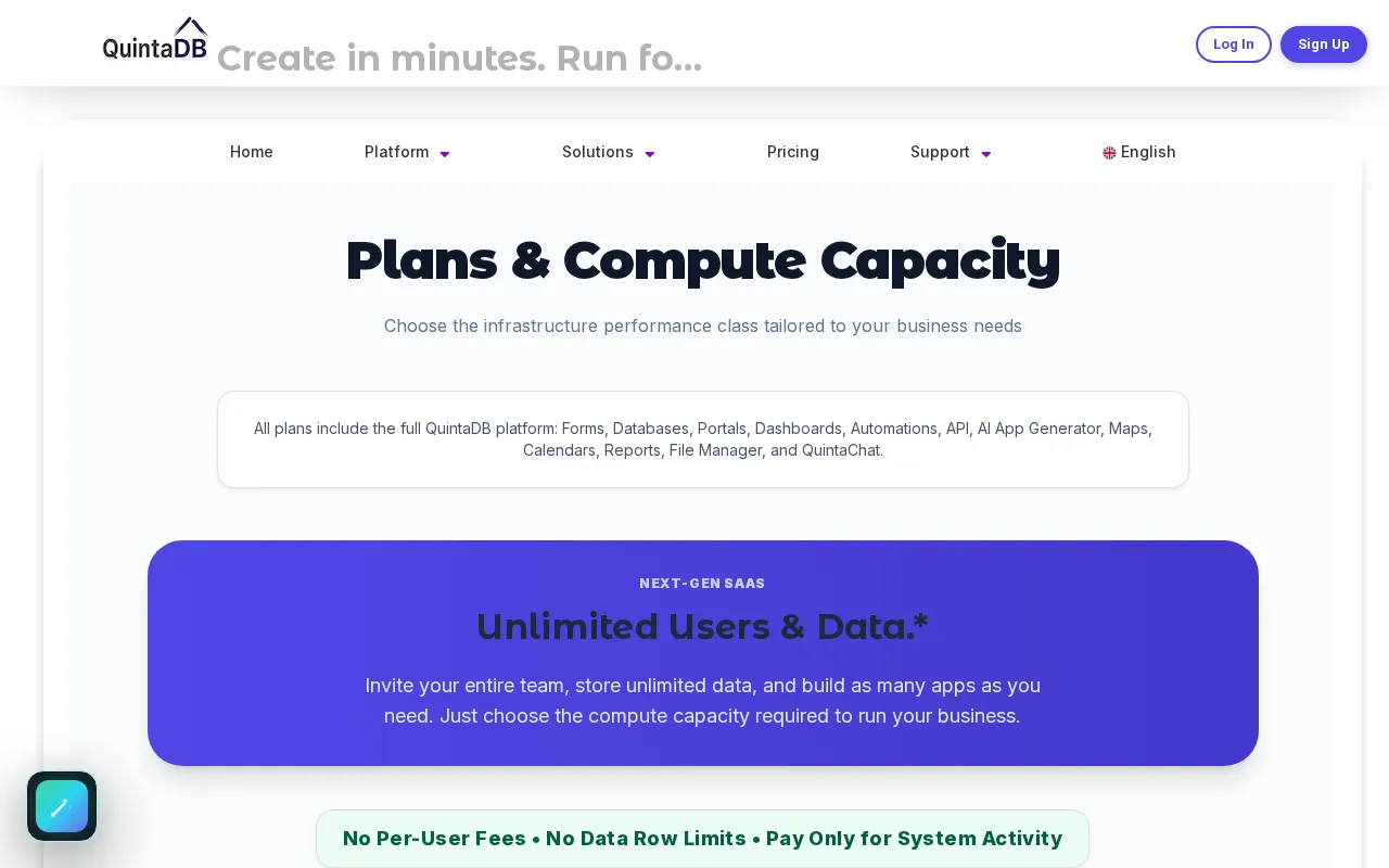 Quintadb — pricing page