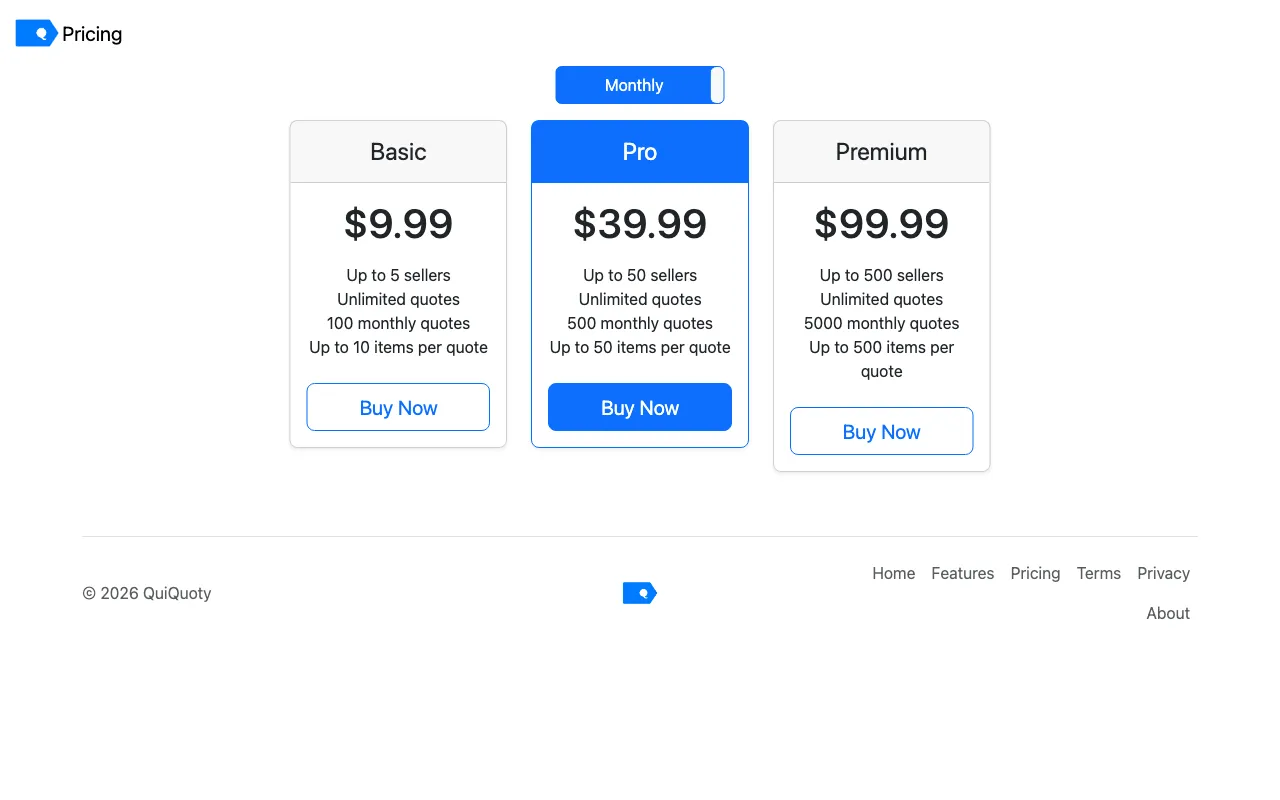 QuiQuoty — pricing page