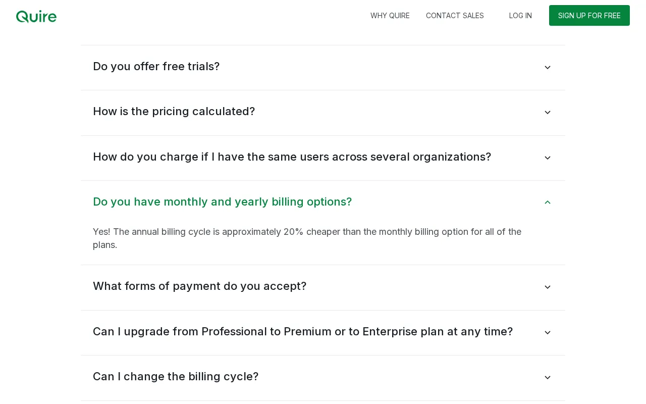 Quire — pricing page