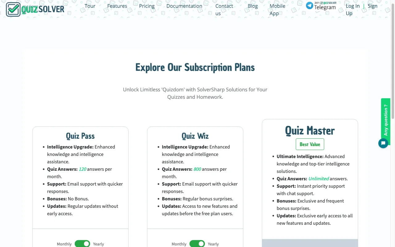 Quiz Solver AI — pricing page