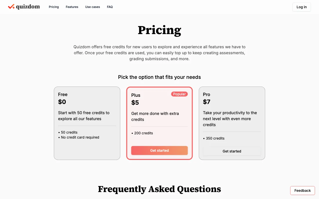 Quizdom — pricing page