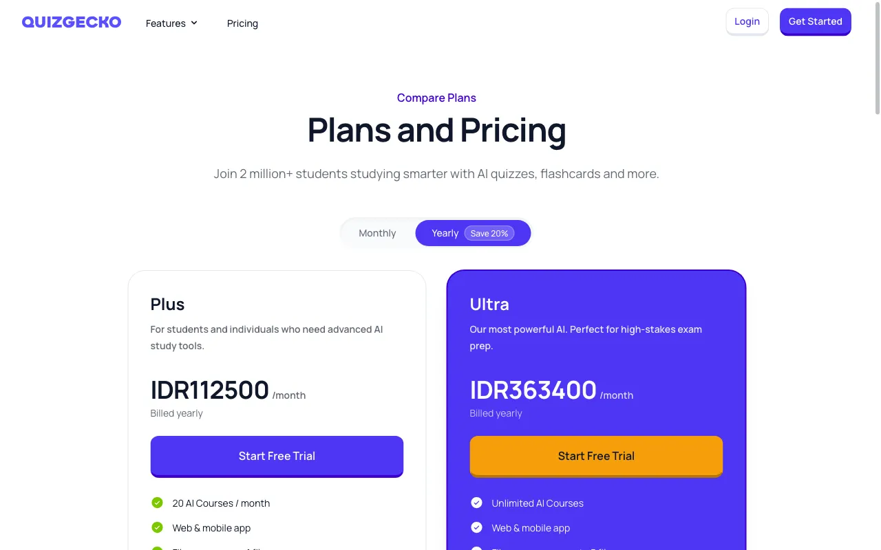 Quizgecko — pricing page