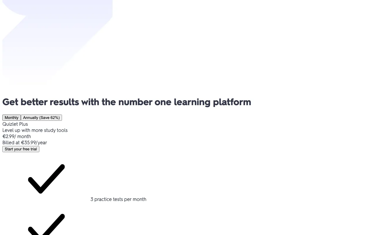 Quizlet — pricing page