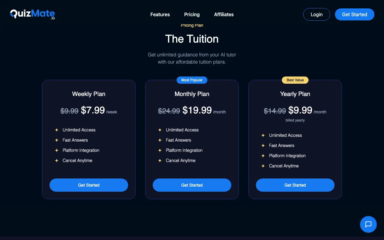 QuizMate — pricing page