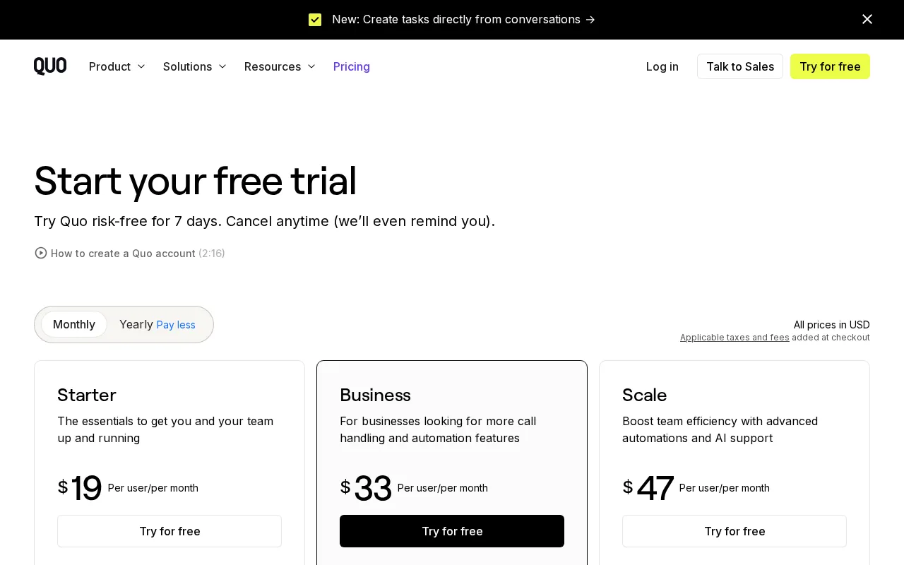 Quo — pricing page